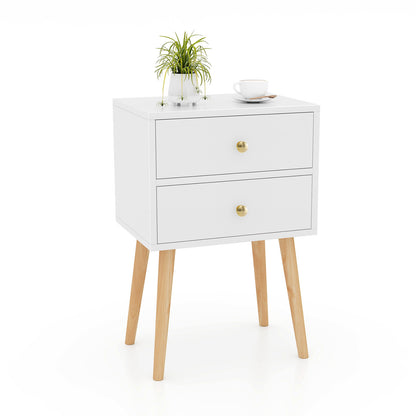 Modern Nightstand Bedside Table Mid Century with 2 Drawers-Natural - White