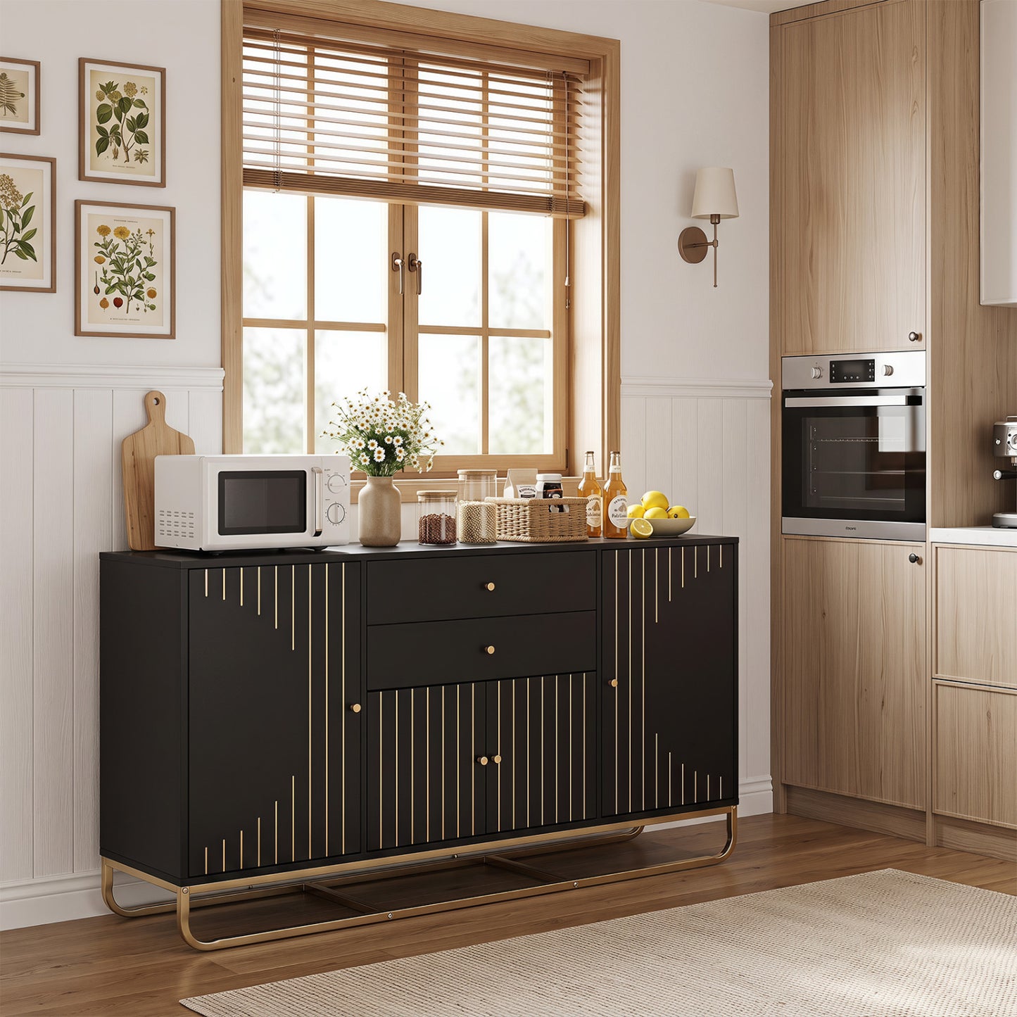 Modern Buffet Sideboard Cabinet with 2 Drawers & Adjustable Shelves