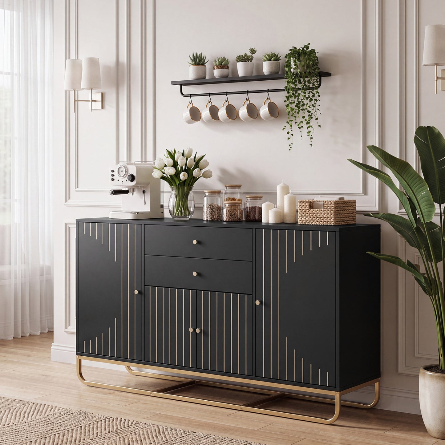 Modern Buffet Sideboard Cabinet with 2 Drawers & Adjustable Shelves