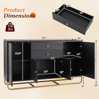 Modern Buffet Sideboard Cabinet with 2 Drawers & Adjustable Shelves