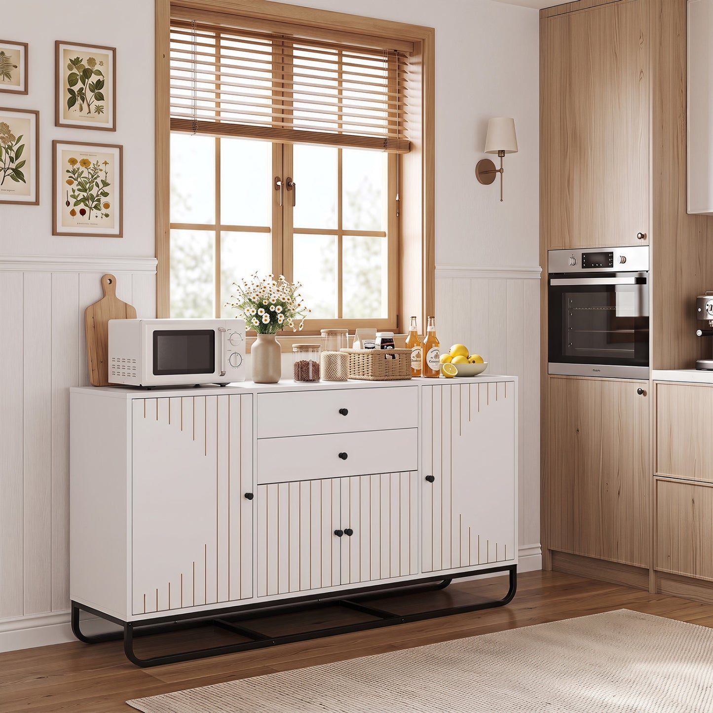 Modern Buffet Sideboard Cabinet with 2 Drawers & Adjustable Shelves