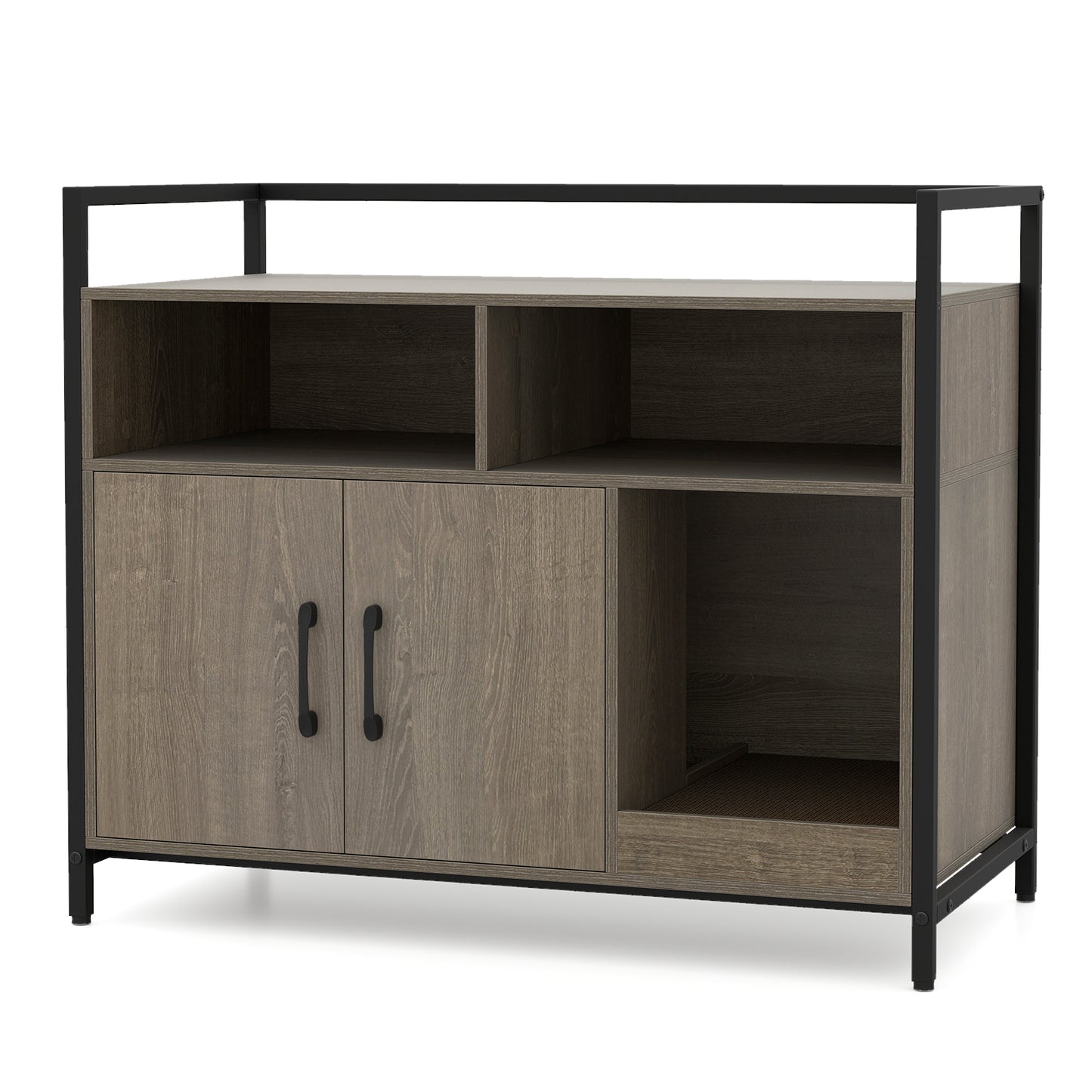 Hidden Cat Washroom with Double Doors and Scratch Cardboard-White - Oak