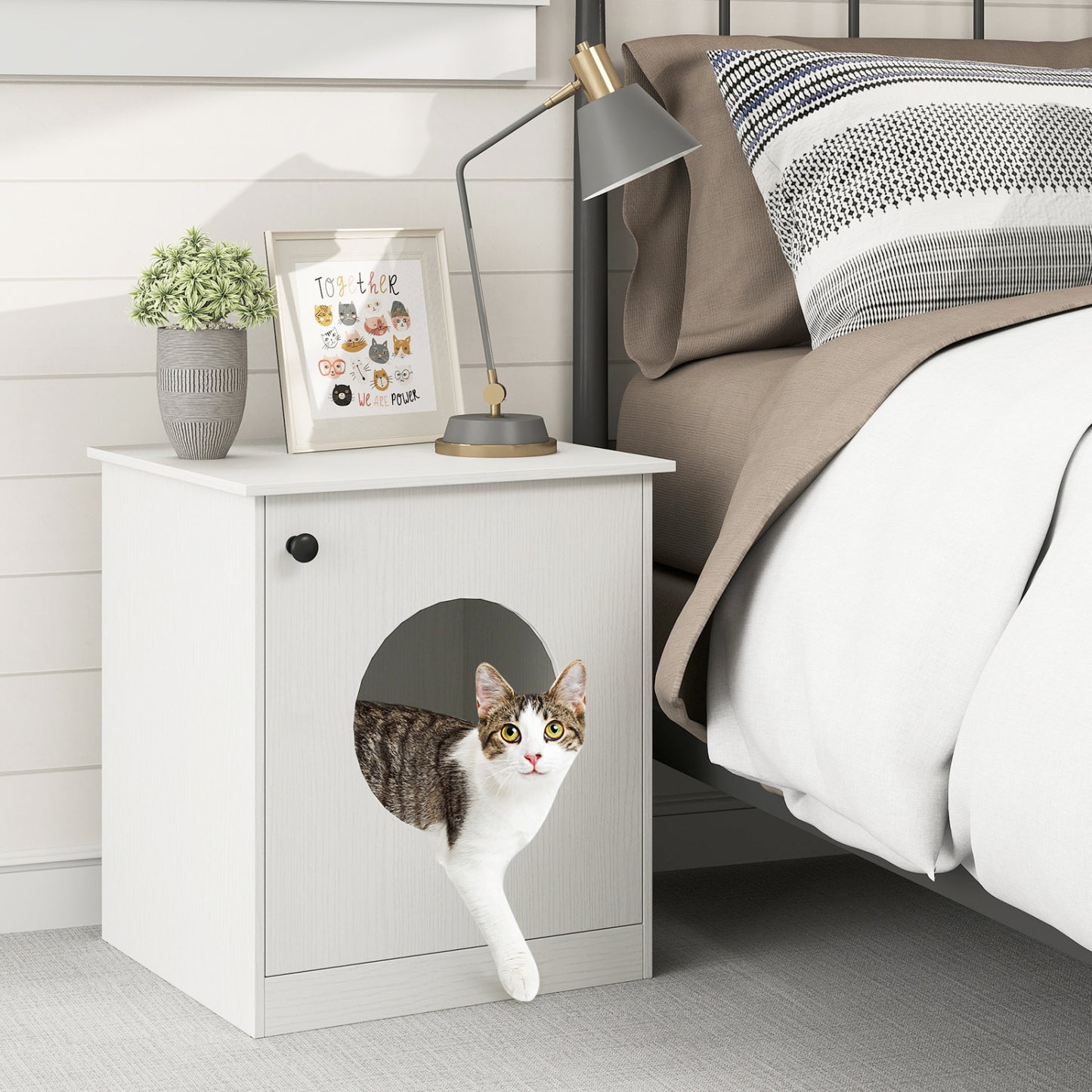 Cat Litter Box Enclosure with Nightstand Top - White