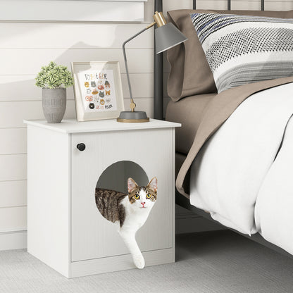 Cat Litter Box Enclosure with Nightstand Top - White