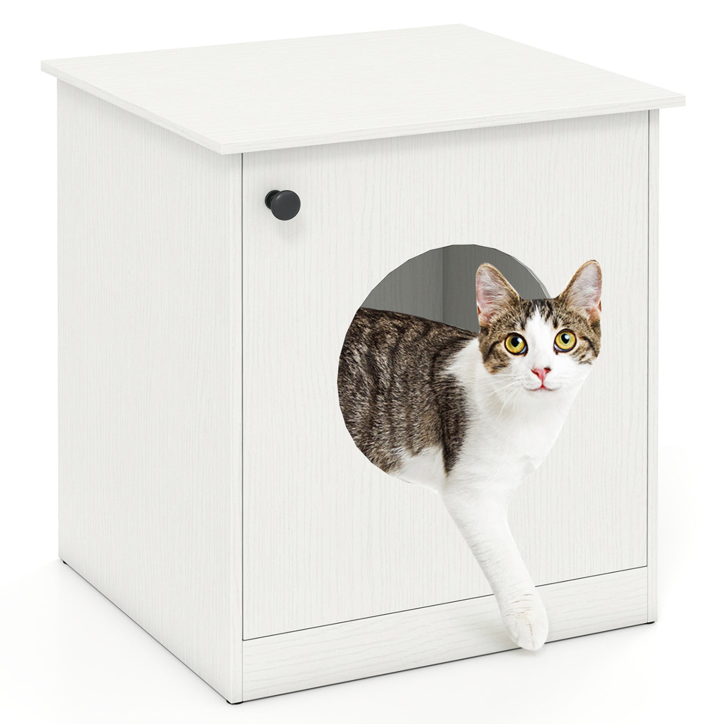 Cat Litter Box Enclosure with Nightstand Top - White