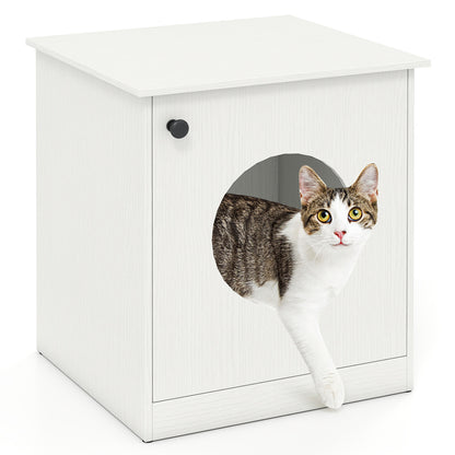 Cat Litter Box Enclosure with Nightstand Top - White