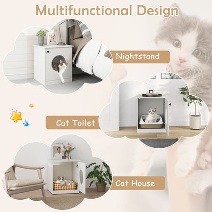 Cat Litter Box Enclosure with Nightstand Top - White