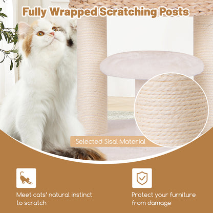 Modern Cat Tower Cat Tree with Top Perch Cattail Fluff Condo-Natural