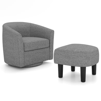 Modern Club Swivel Accent Chair with Ottoman Footrest Curved Backrest-Beige - Grey