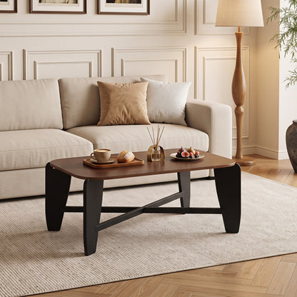 Rectangular Coffee Table with Rubber Wood Cross-Leg Base