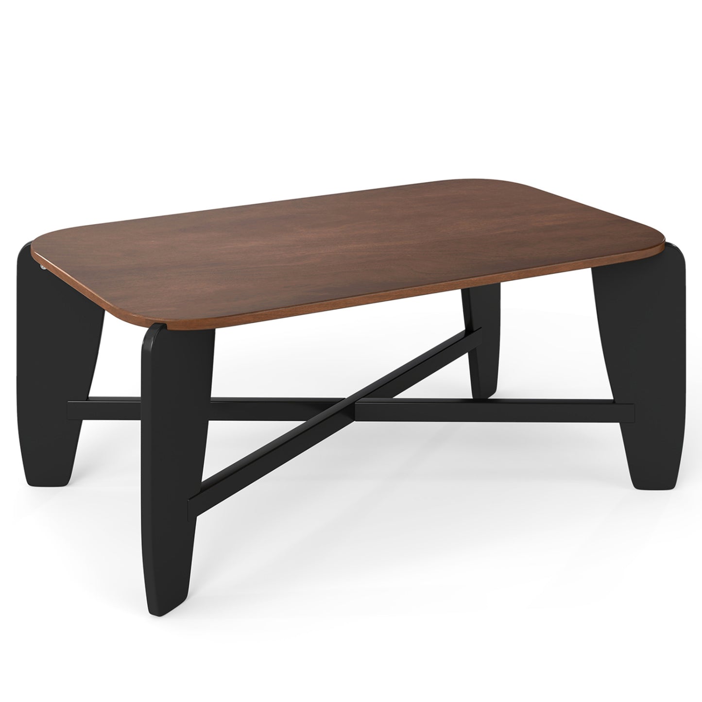 Rectangular Coffee Table with Rubber Wood Cross-Leg Base