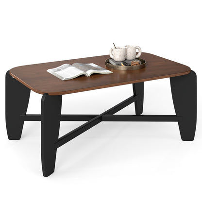 Rectangular Coffee Table with Rubber Wood Cross-Leg Base