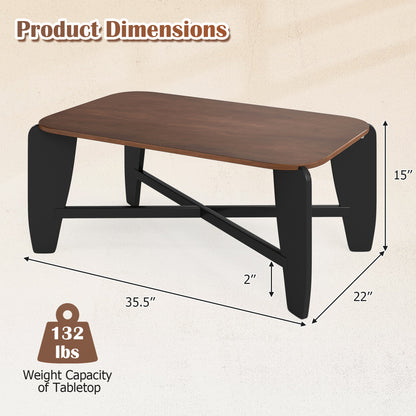 Rectangular Coffee Table with Rubber Wood Cross-Leg Base