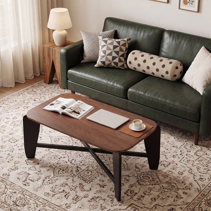 Rectangular Coffee Table with Rubber Wood Cross-Leg Base