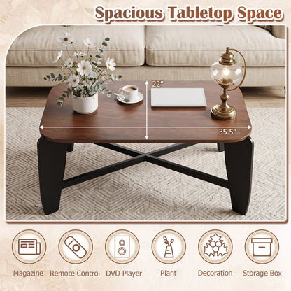 Rectangular Coffee Table with Rubber Wood Cross-Leg Base