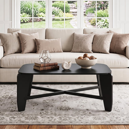 Rectangular Coffee Table with Rubber Wood Cross-Leg Base