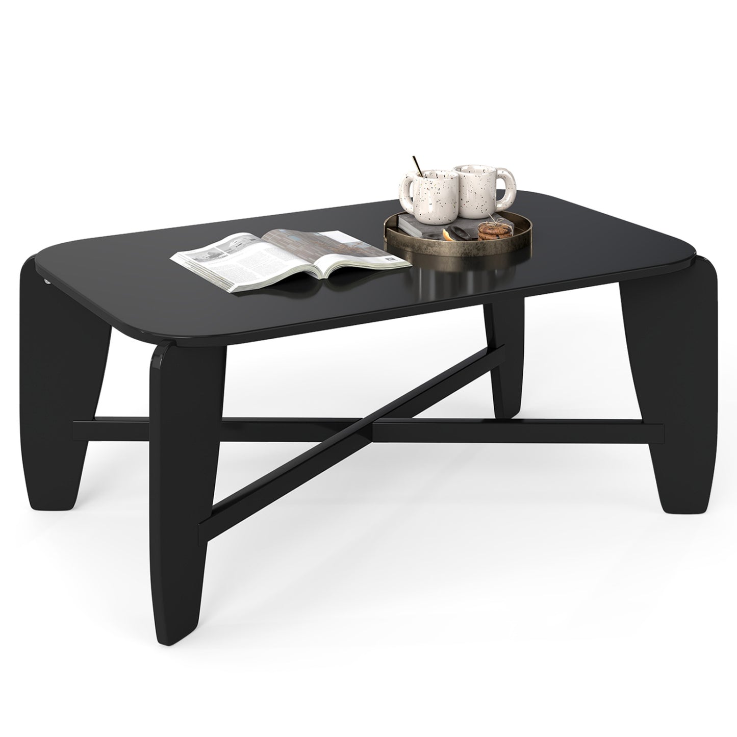 Rectangular Coffee Table with Rubber Wood Cross-Leg Base