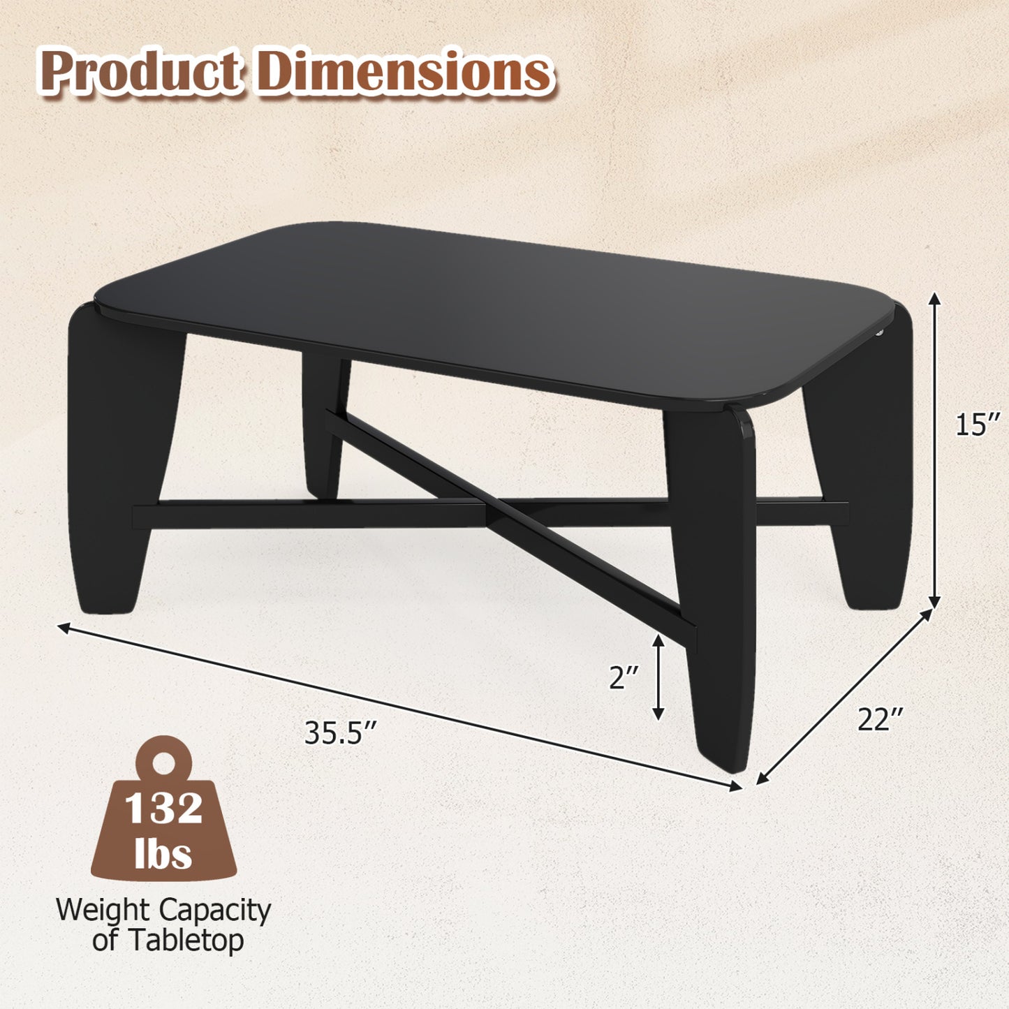 Rectangular Coffee Table with Rubber Wood Cross-Leg Base