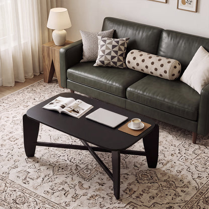 Rectangular Coffee Table with Rubber Wood Cross-Leg Base