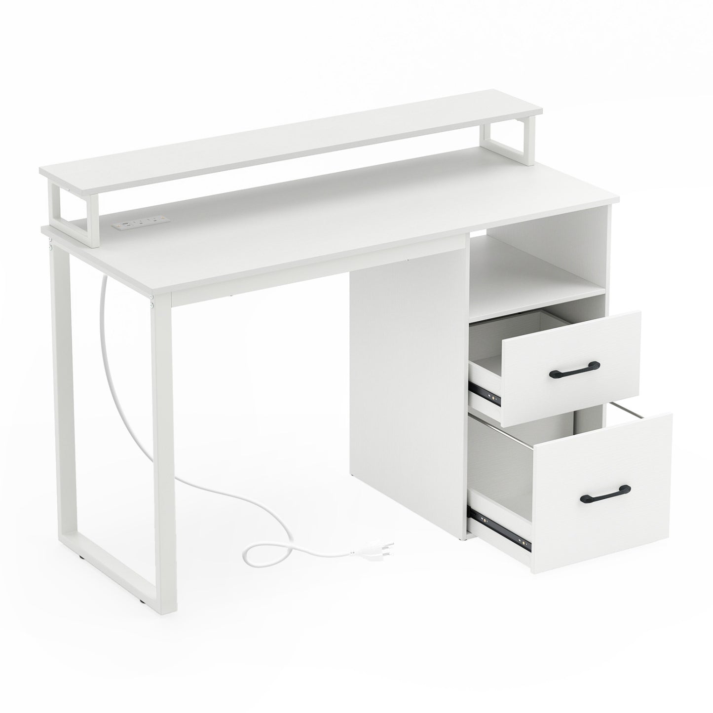 Modern Computer Desk with Power Outlets and File Drawer