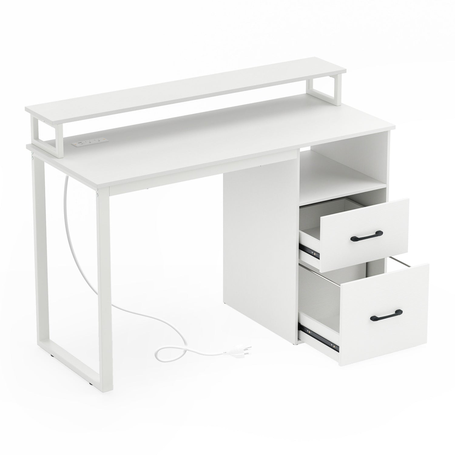 Modern Computer Desk with Power Outlets and File Drawer