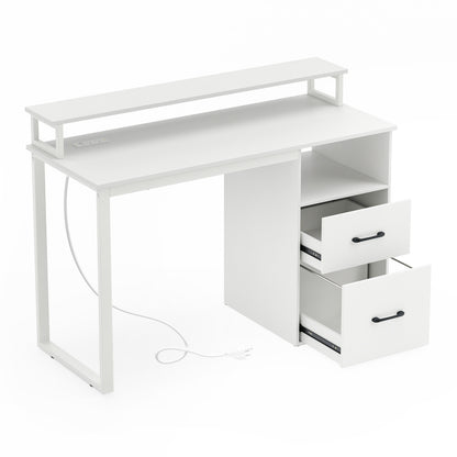 Modern Computer Desk with Power Outlets and File Drawer