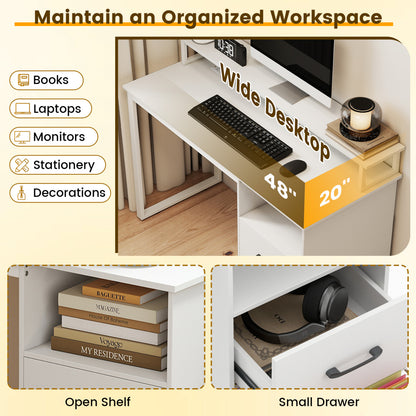 Modern Computer Desk with Power Outlets and File Drawer