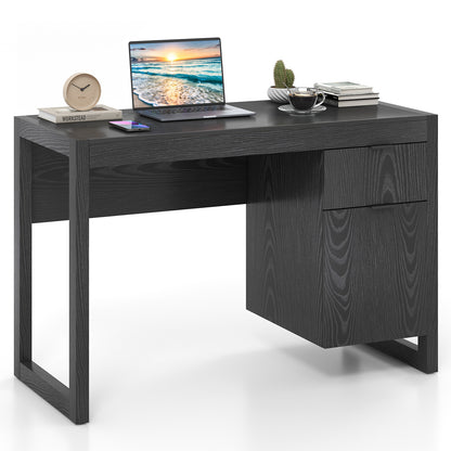 Modern Computer Desk Study Table Writing Workstation with Cabinet and Drawer-White - Black