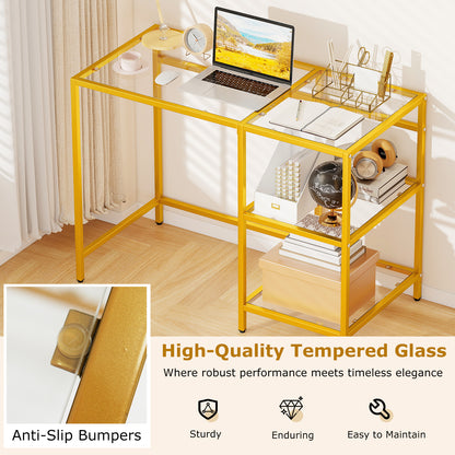 Modern Console Table with 2 Open Shelves and Metal Frame-Golden
