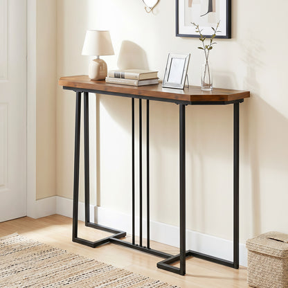 Console Table with Metal Legs - Rustic Brown