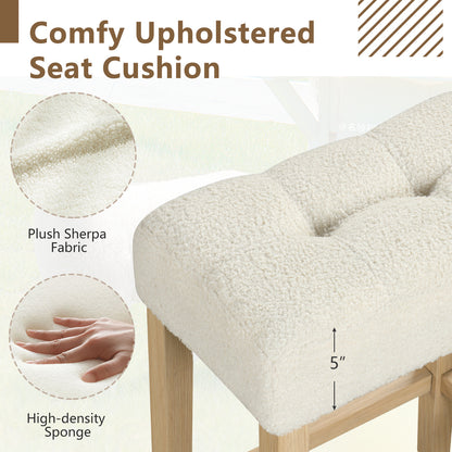 Modern Counter Height Bar Stools Set of 2 with Rubber Wood Legs-Beige and Natural