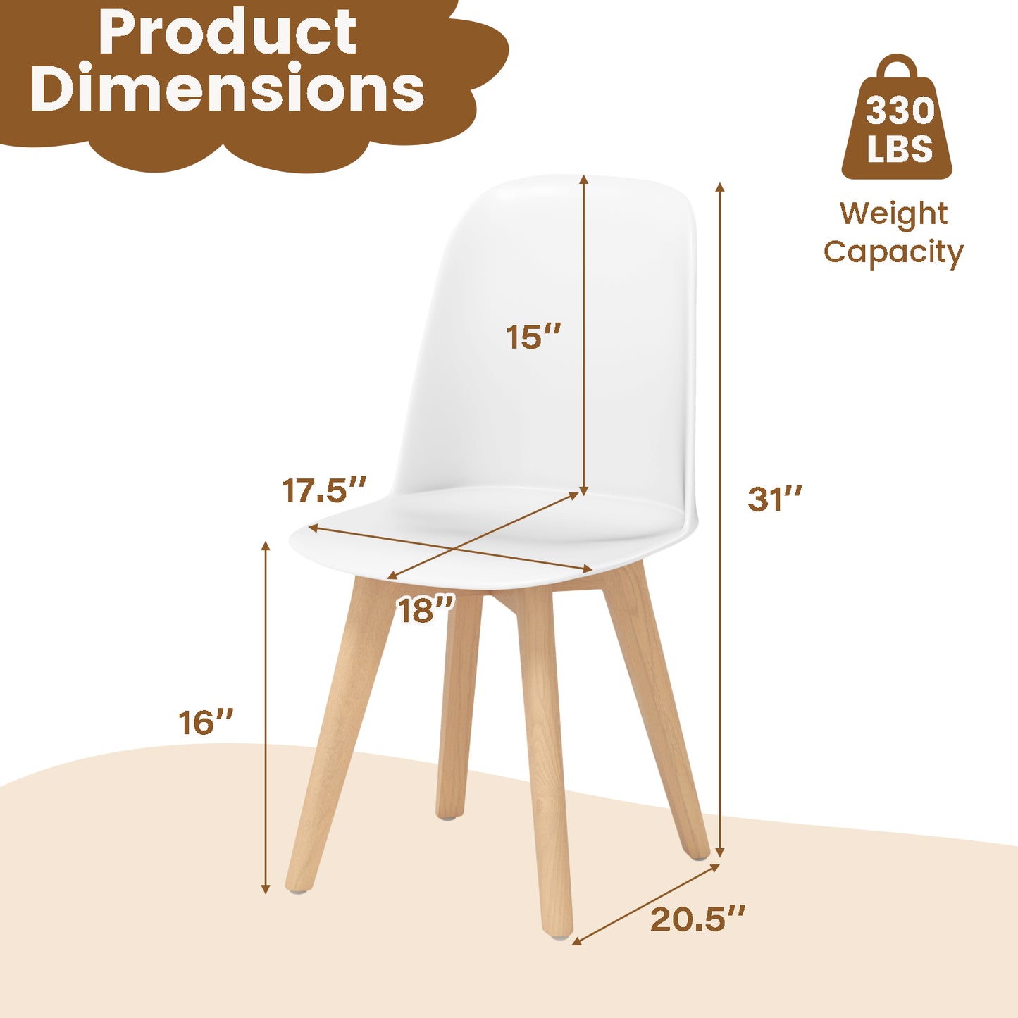 Modern Dining Chair Set of 2 with Solid Beech Wood Legs and Tilt Backrest-White