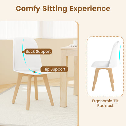 Modern Dining Chair Set of 2 with Solid Beech Wood Legs and Tilt Backrest-White