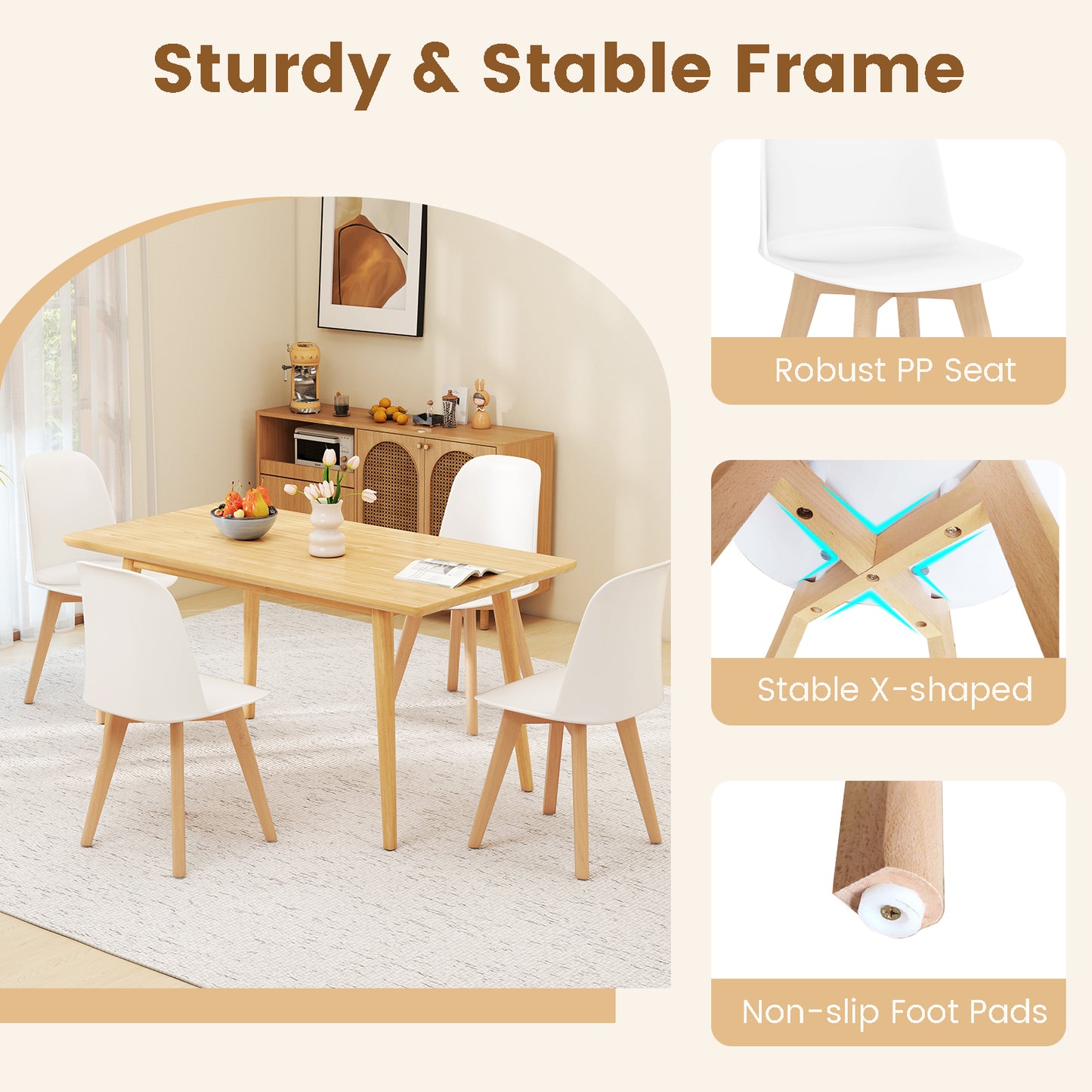 Modern Dining Chair Set of 2 with Solid Beech Wood Legs and Tilt Backrest-White