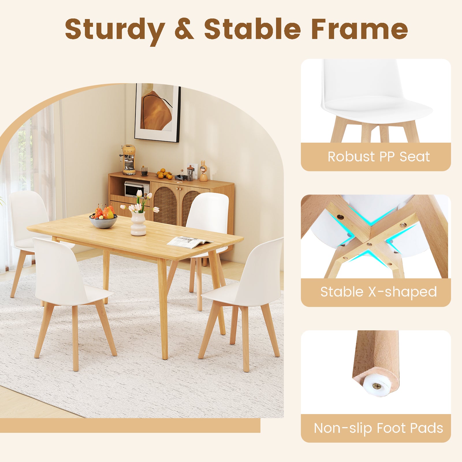 Modern Dining Chair Set of 2 with Solid Beech Wood Legs and Tilt Backrest-White
