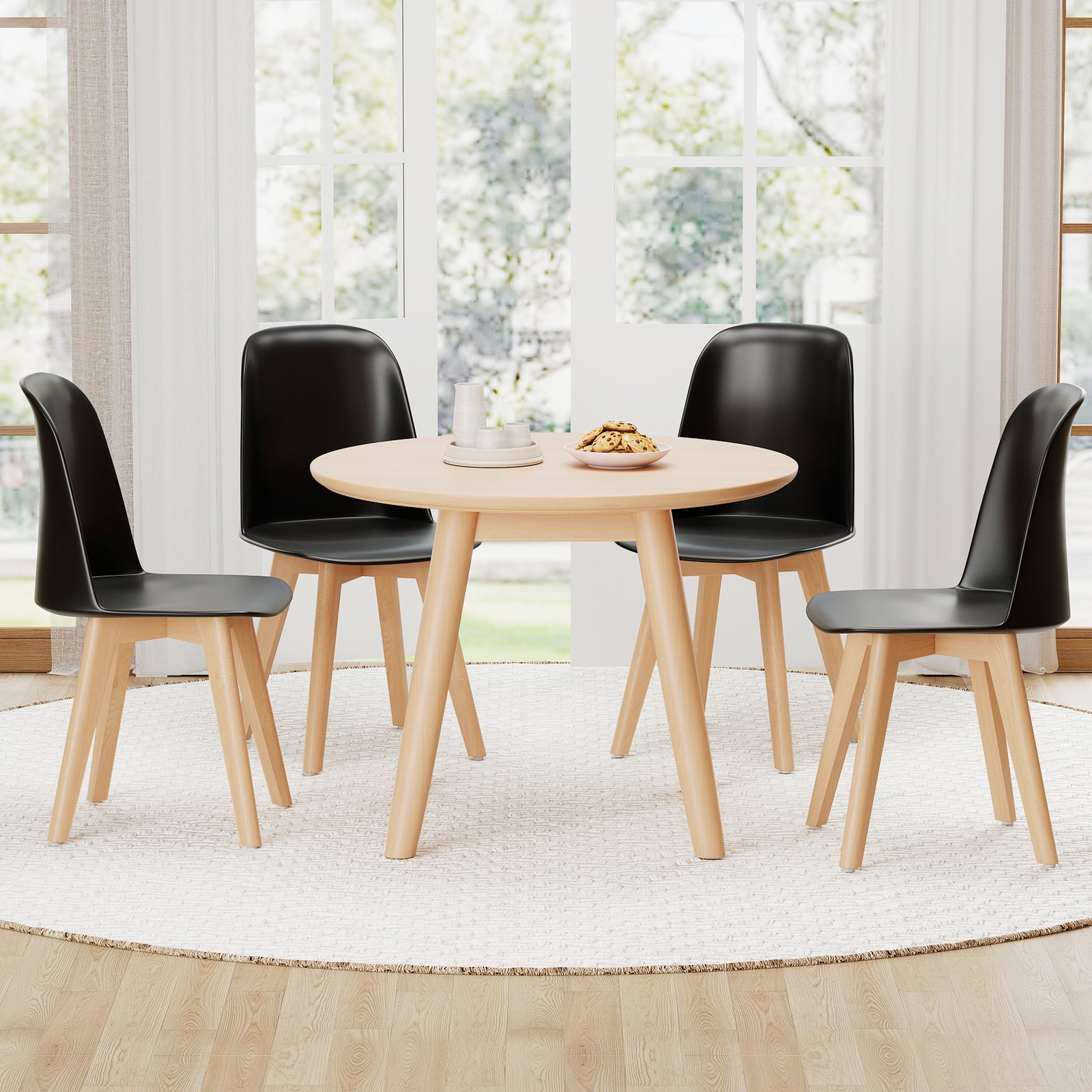 Modern Dining Chair Set of 2 with Solid Beech Wood Legs and Tilt Backrest-Black