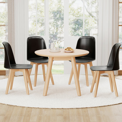 Modern Dining Chair Set of 2 with Solid Beech Wood Legs and Tilt Backrest-Black