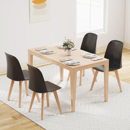 Modern Dining Chair Set of 2 with Solid Beech Wood Legs and Tilt Backrest-Black