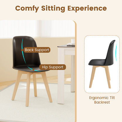 Modern Dining Chair Set of 2 with Solid Beech Wood Legs and Tilt Backrest-Black