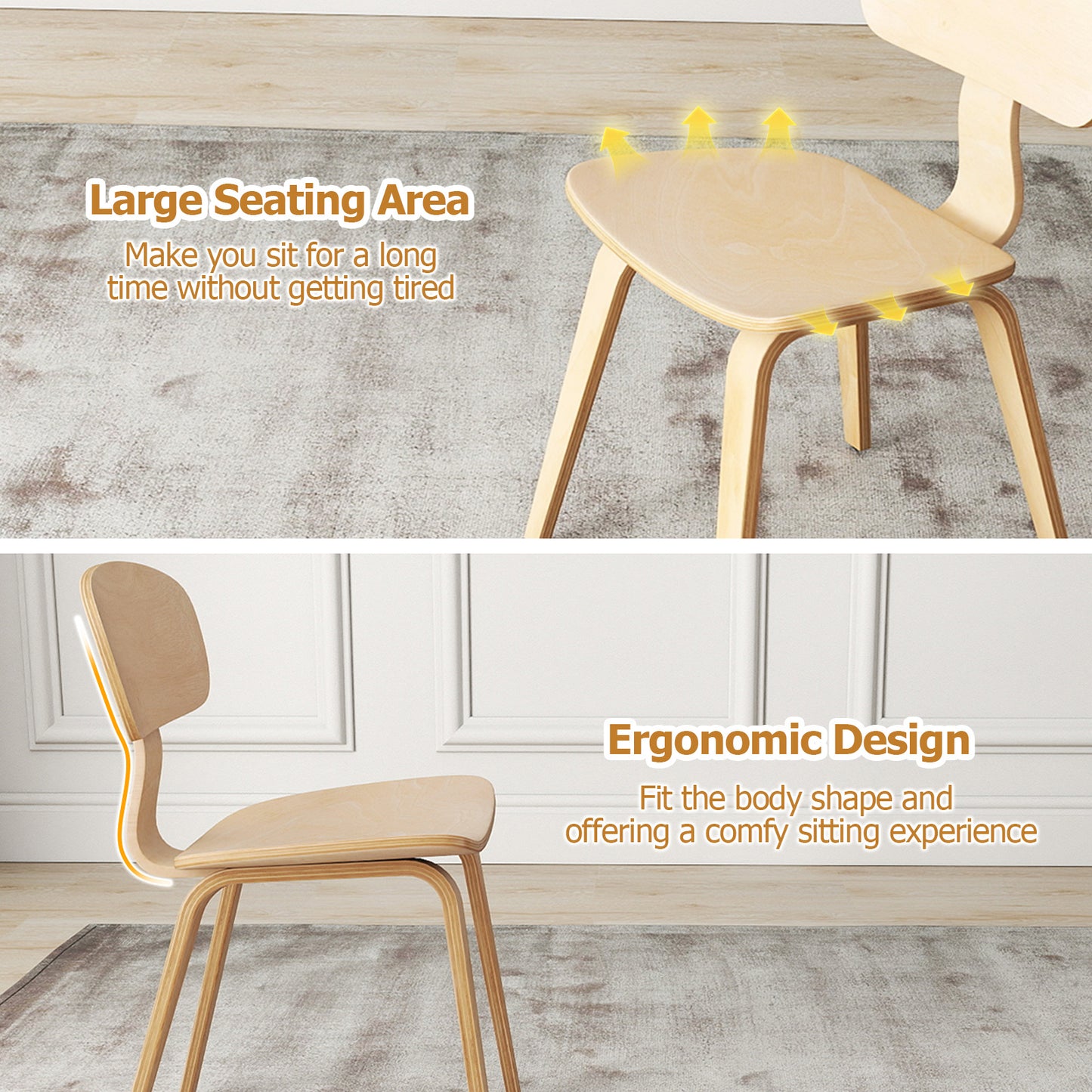 Modern Dining Chair Set of 2 with Wide Seat-Natural