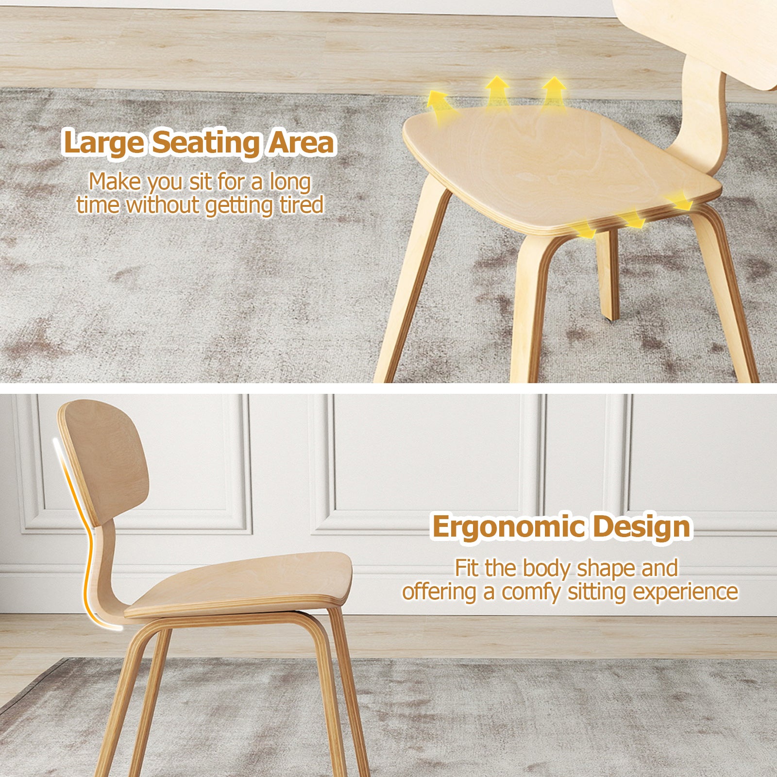 Modern Dining Chair Set of 4 with Wide Seat-Natural