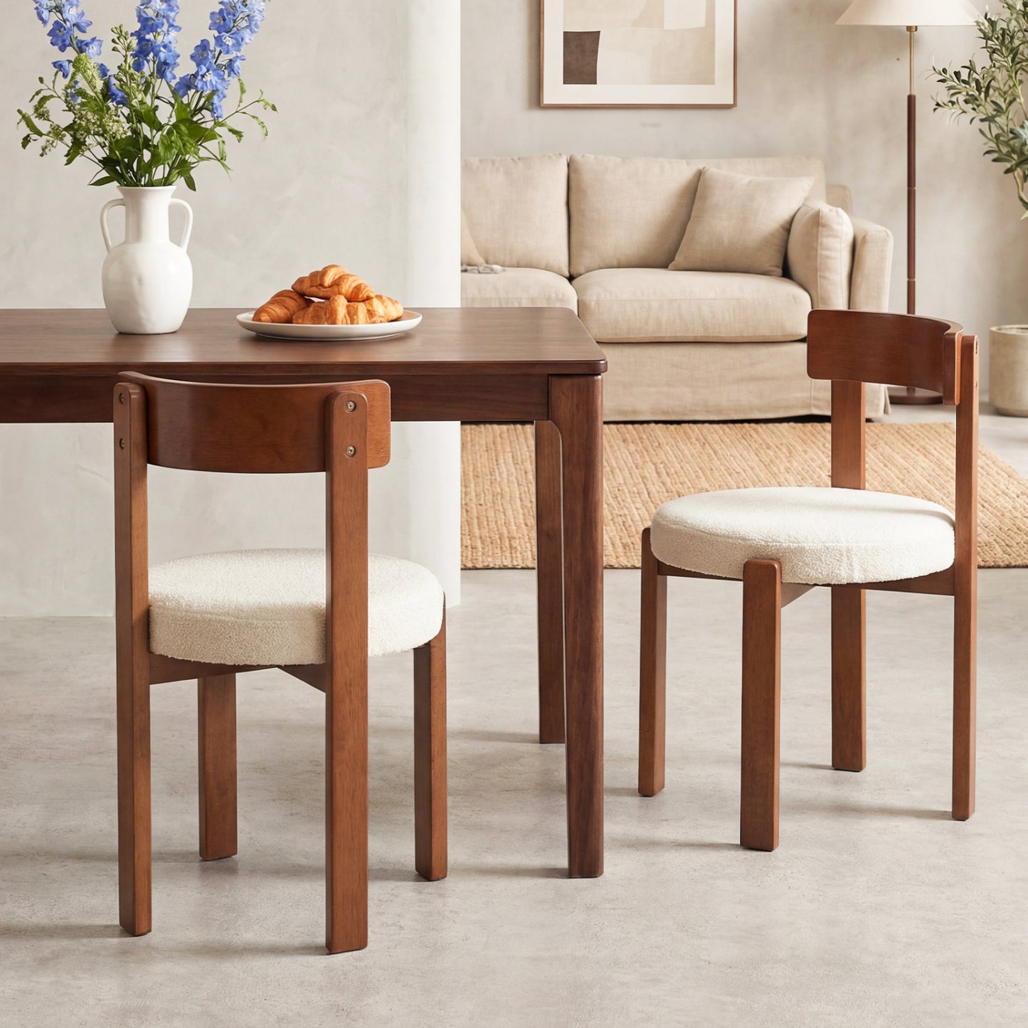 Modern Dining Chairs Set of 2 with Solid Rubber Wood Legs