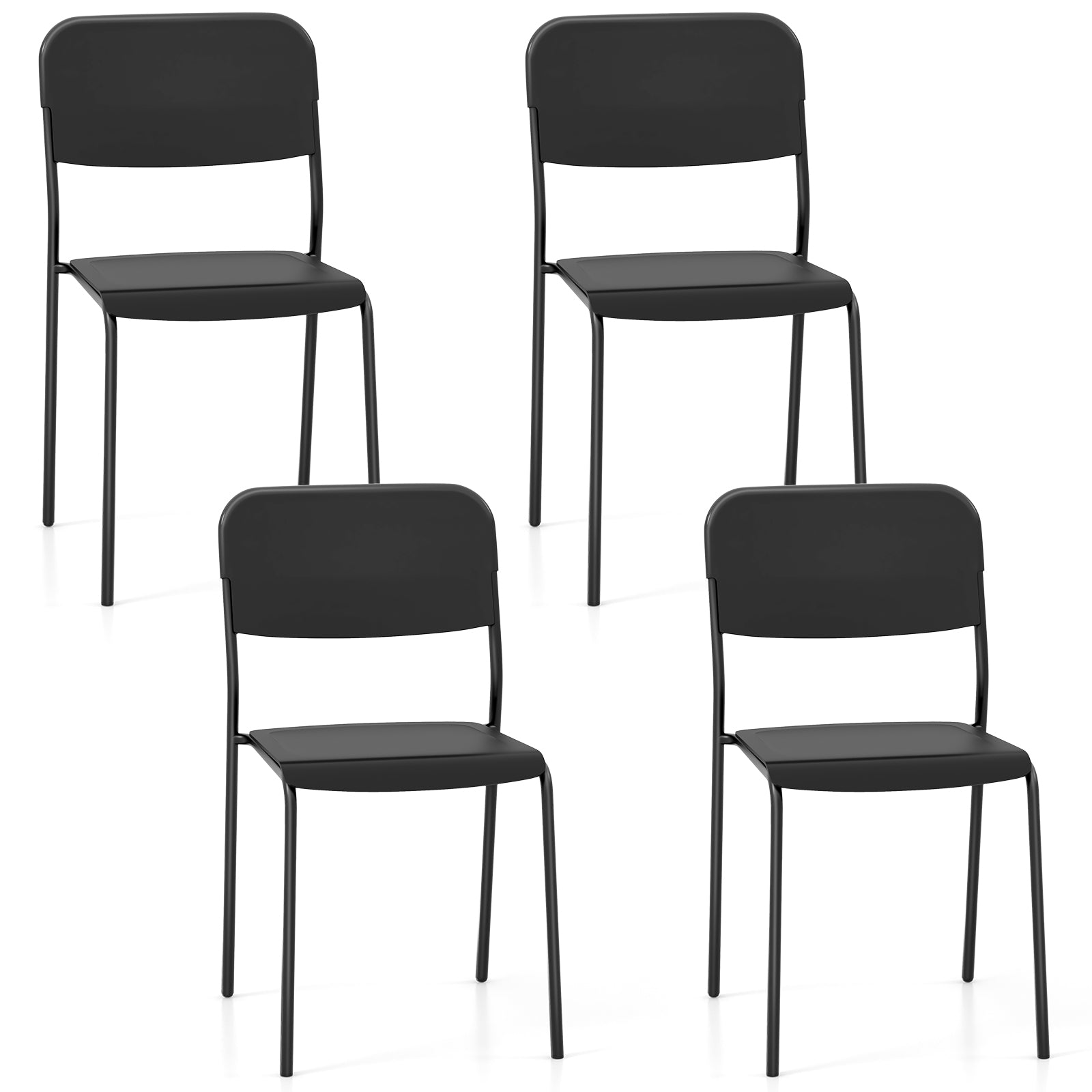 Modern Dining Chairs Set of 4 with Tilted Backrest and Sturdy Metal Legs-Black - Black