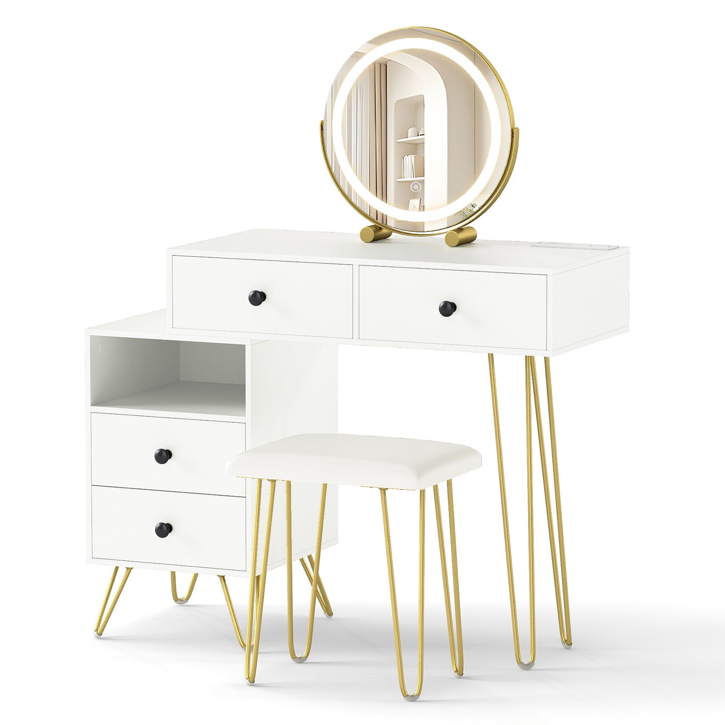 Modern Dressing Table with Storage Cabinet-White - Off White