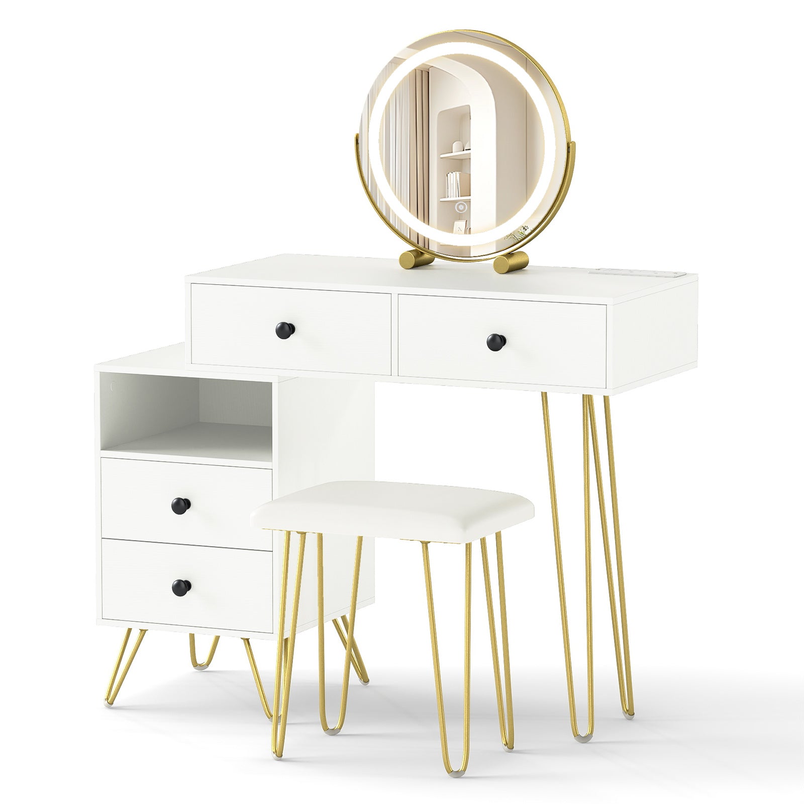 Modern Dressing Table with Storage Cabinet-White - Off White