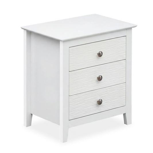 Modern Farmhouse 3-Drawer NightStand with Wood Grain Accents and Sleek Knobs