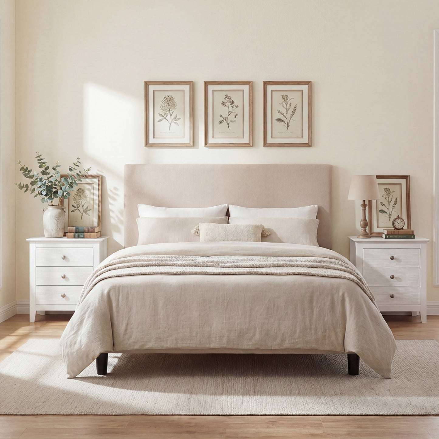 Modern Farmhouse 3-Drawer NightStand with Wood Grain Accents and Sleek Knobs