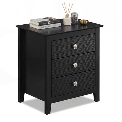 Modern Farmhouse 3-Drawer NightStand with Wood Grain Accents and Sleek Knobs