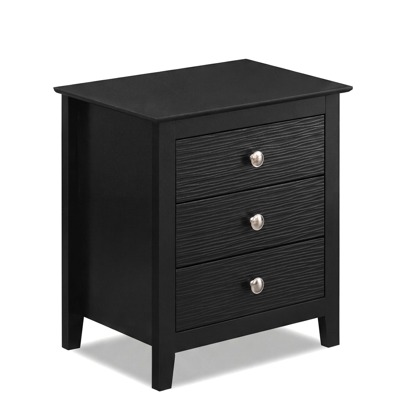 Modern Farmhouse 3-Drawer NightStand with Wood Grain Accents and Sleek Knobs