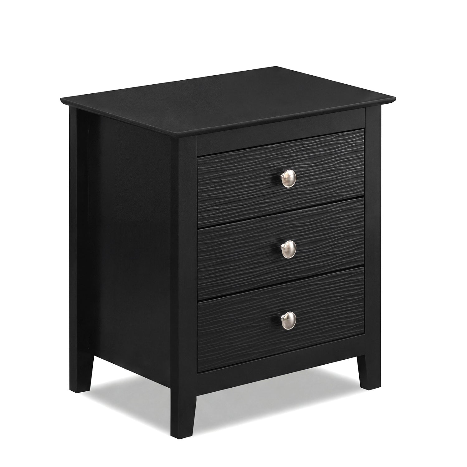 Modern Farmhouse 3-Drawer NightStand with Wood Grain Accents and Sleek Knobs